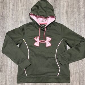 Under Armour Hoodie Womens Large Realtree Camo Pink Logo ColdGear Pullover